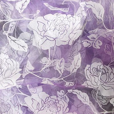 Perdea organza lila cu model floral catifea